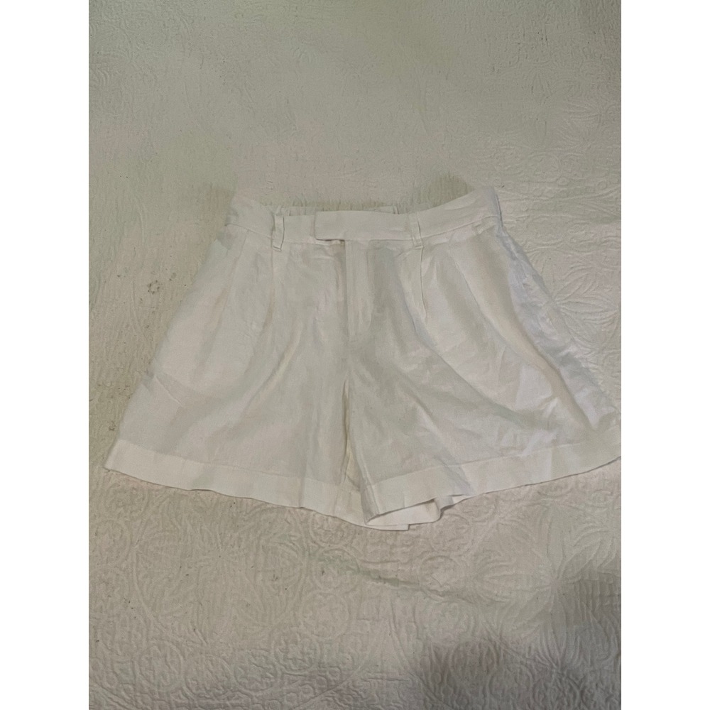 A New Day Womens White Linen Blend High Rise Pleated Paper Bag‎ Shorts Size 8